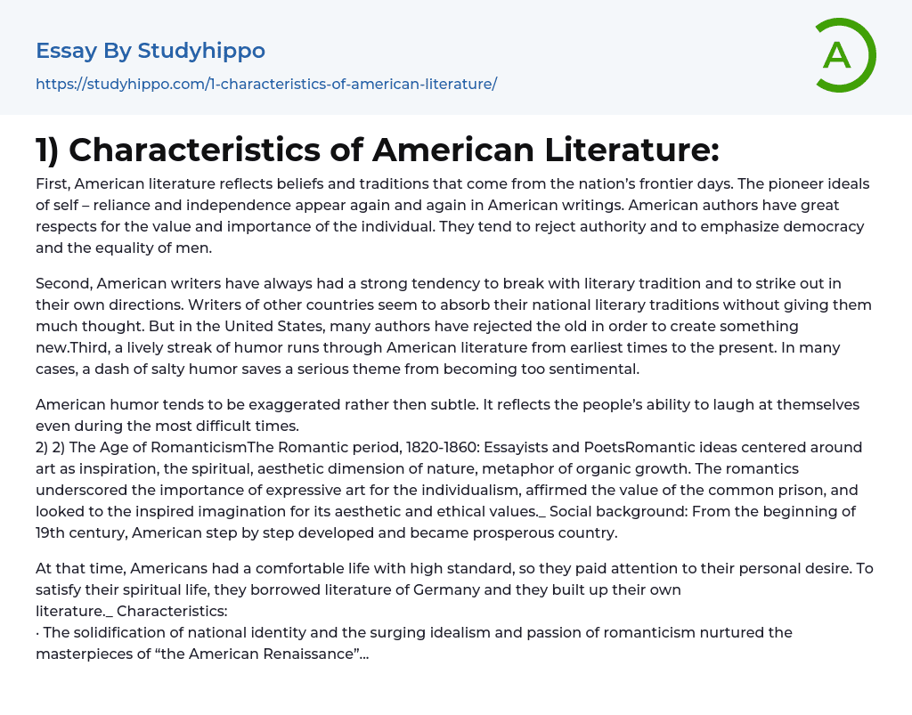 american literature characteristics essay