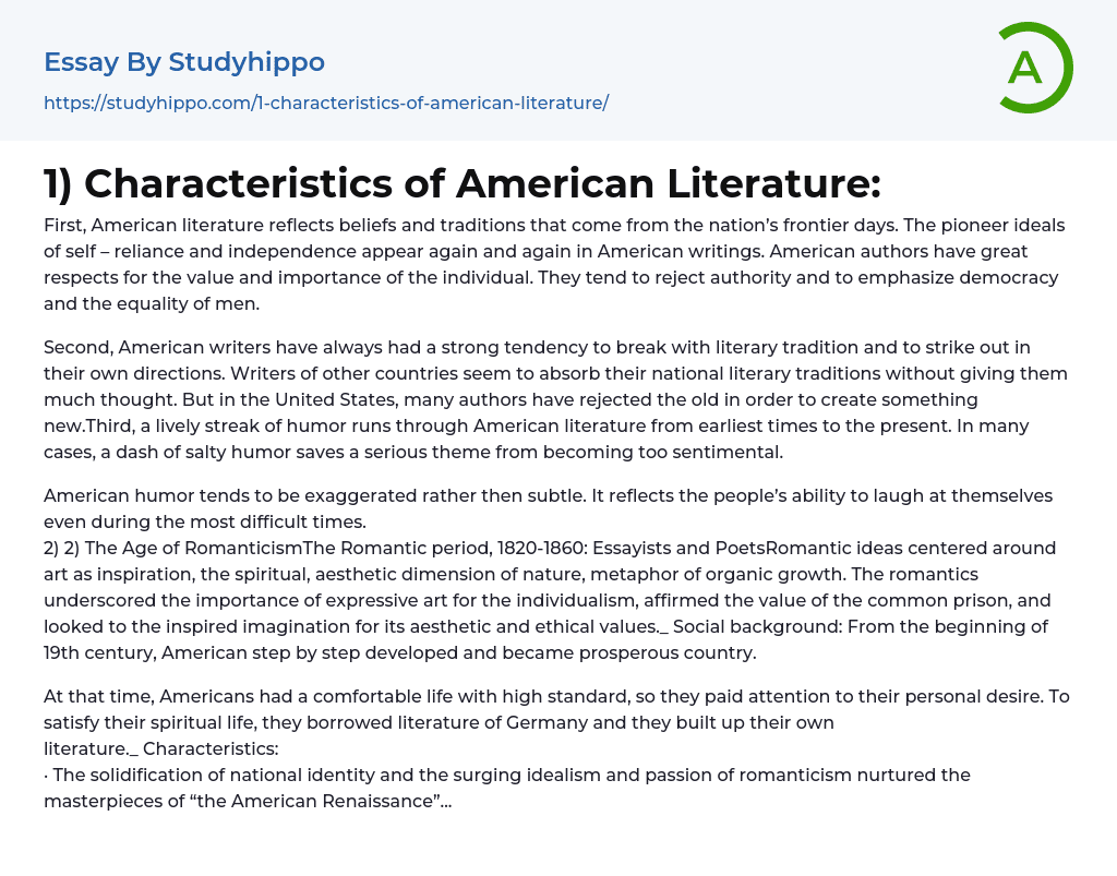 1 Characteristics Of American Literature Essay Example StudyHippo