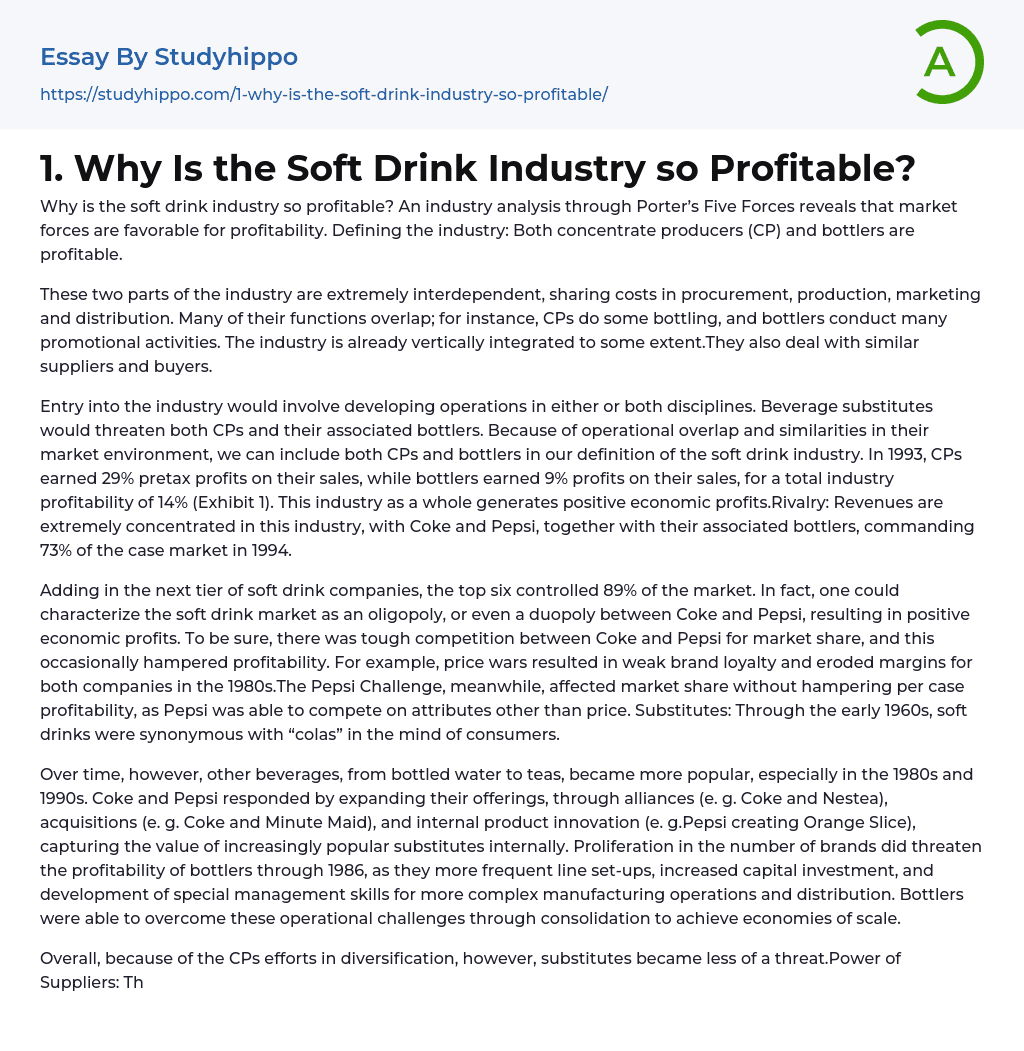 1. Why Is the Soft Drink Industry so Profitable? Essay Example