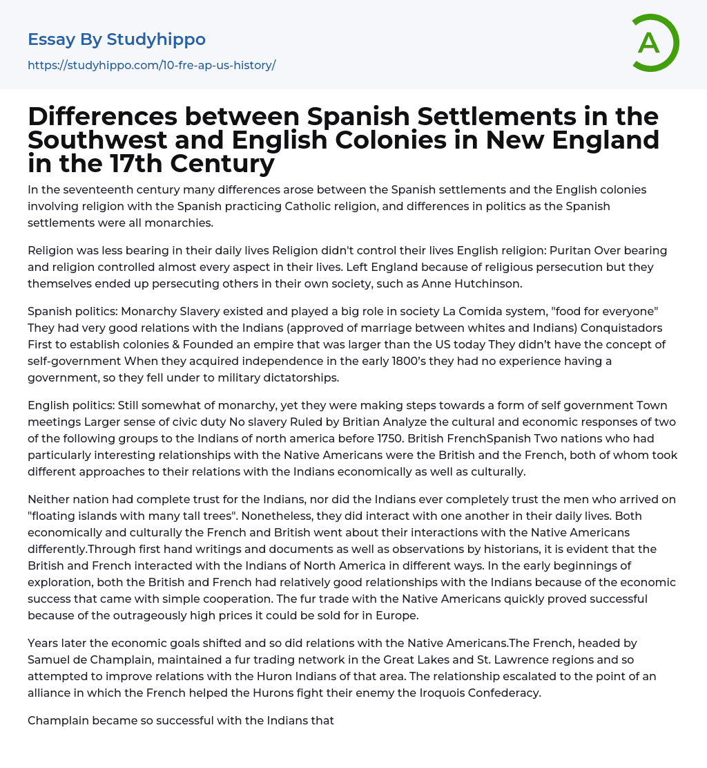 Difference in 17th Century Colonies