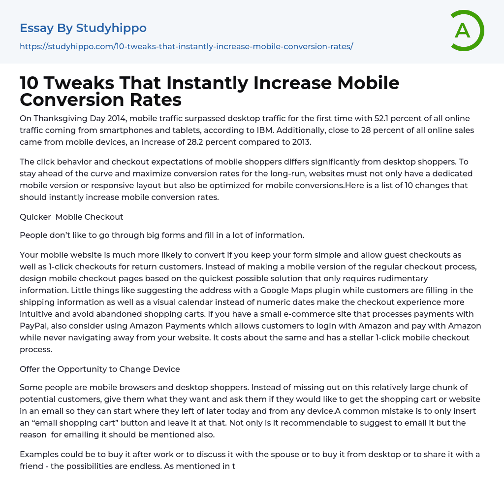 10 Tweaks That Instantly Increase Mobile Conversion Rates Essay Example