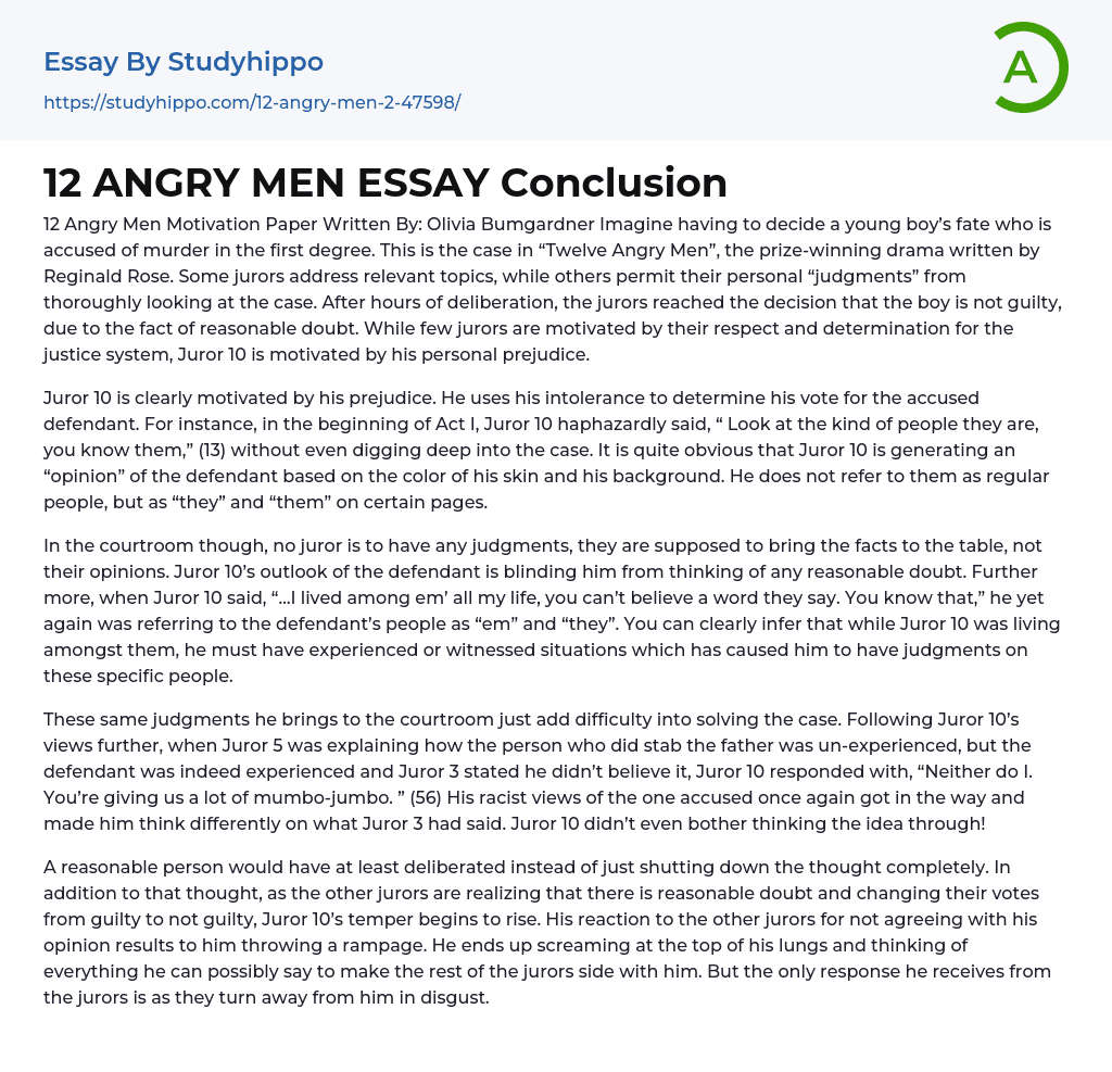 12 ANGRY MEN ESSAY Conclusion