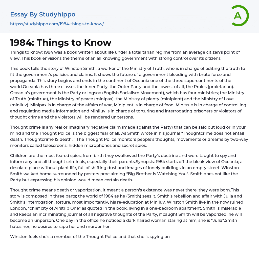 1984: Things to Know Essay Example
