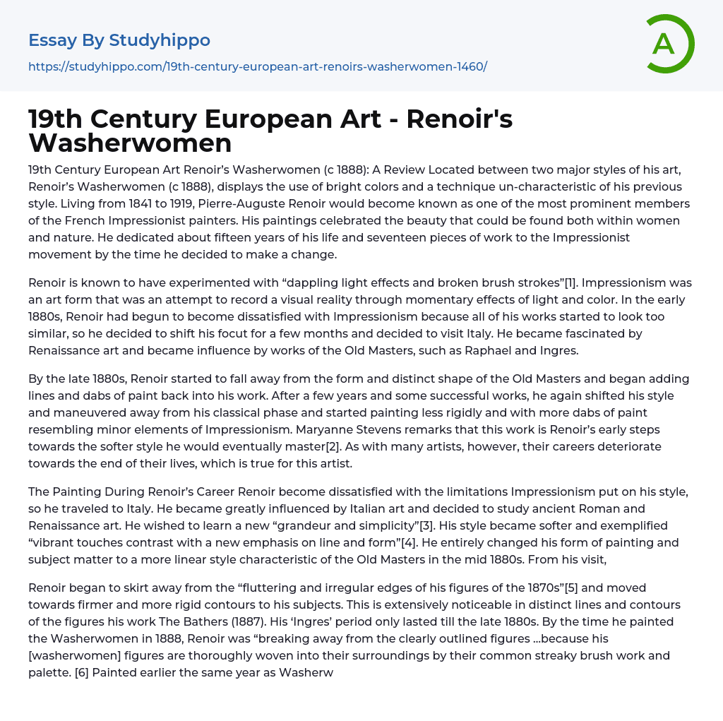 19th Century European Art – Renoir’s Washerwomen Essay Example