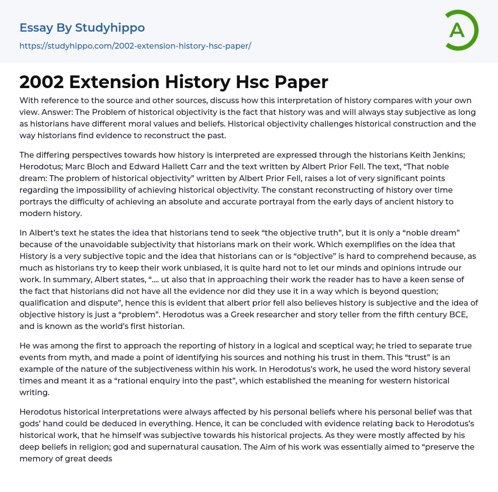 2002 Extension History Hsc Paper Essay Example