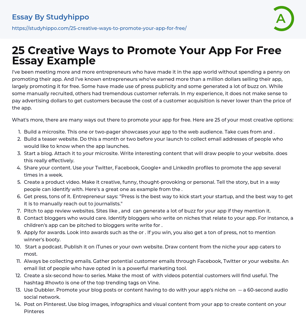 25 Creative Ways to Promote Your App For Free Essay Example
