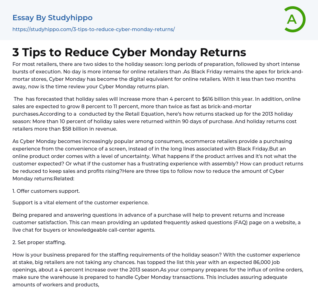 3 Tips to Reduce Cyber Monday Returns Essay Example