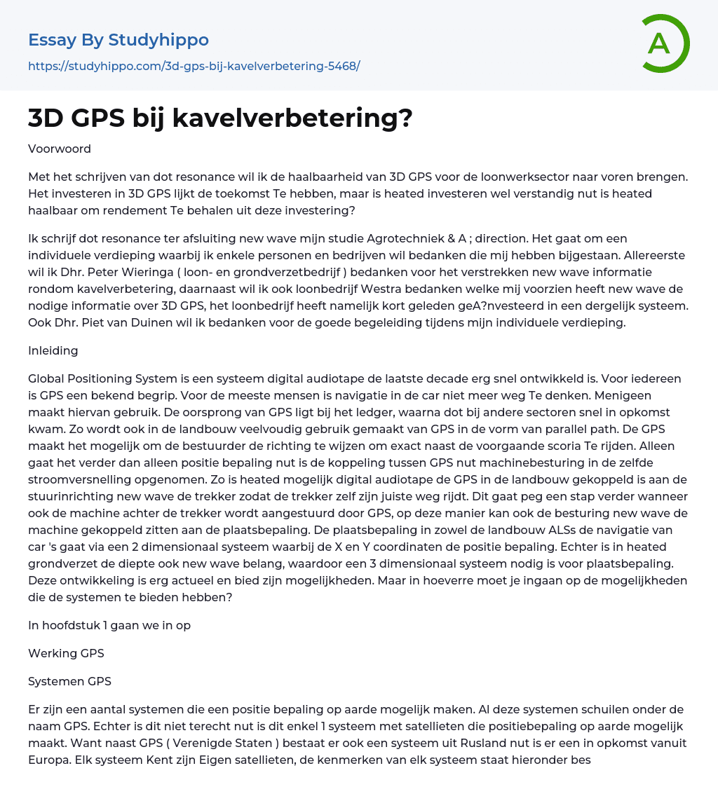 3D GPS bij kavelverbetering? Essay Example