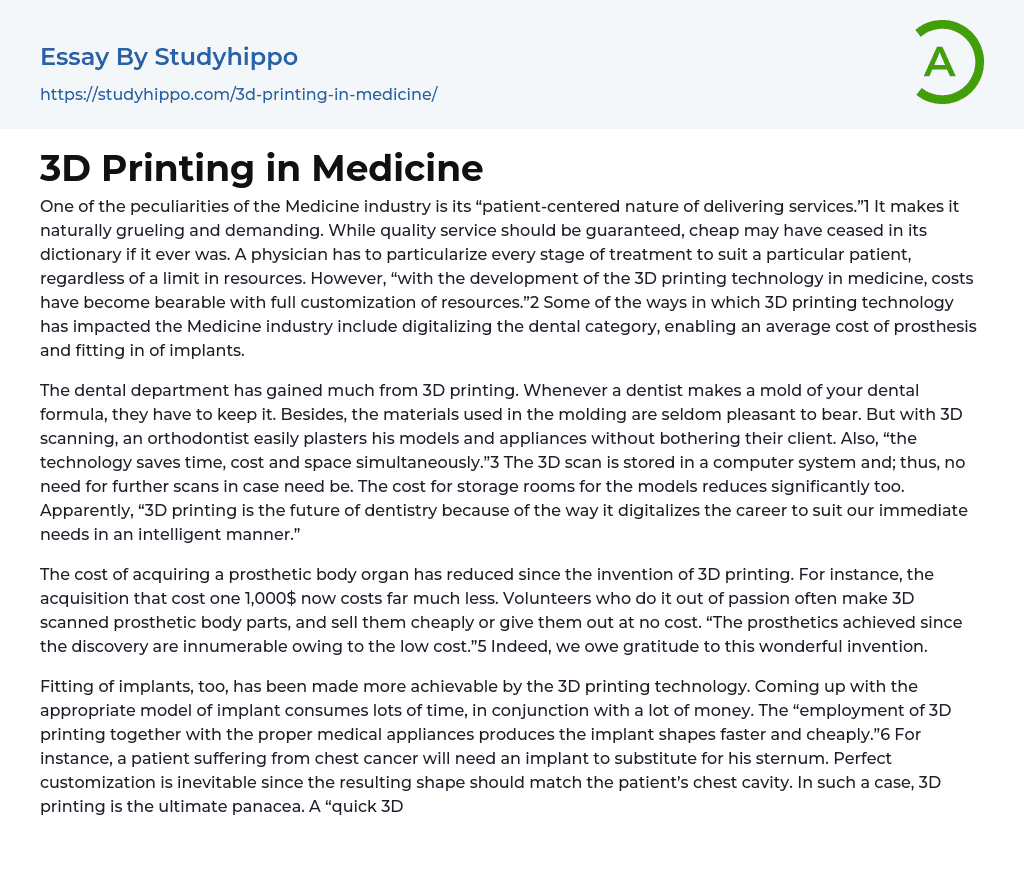 3D Printing in Medicine Essay Example