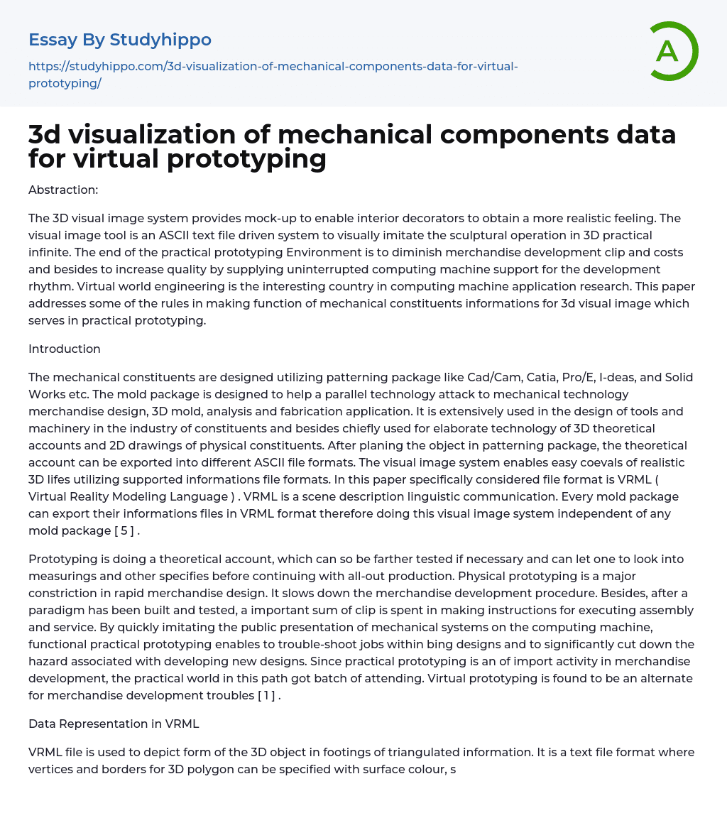 3d visualization of mechanical components data for virtual prototyping Essay Example