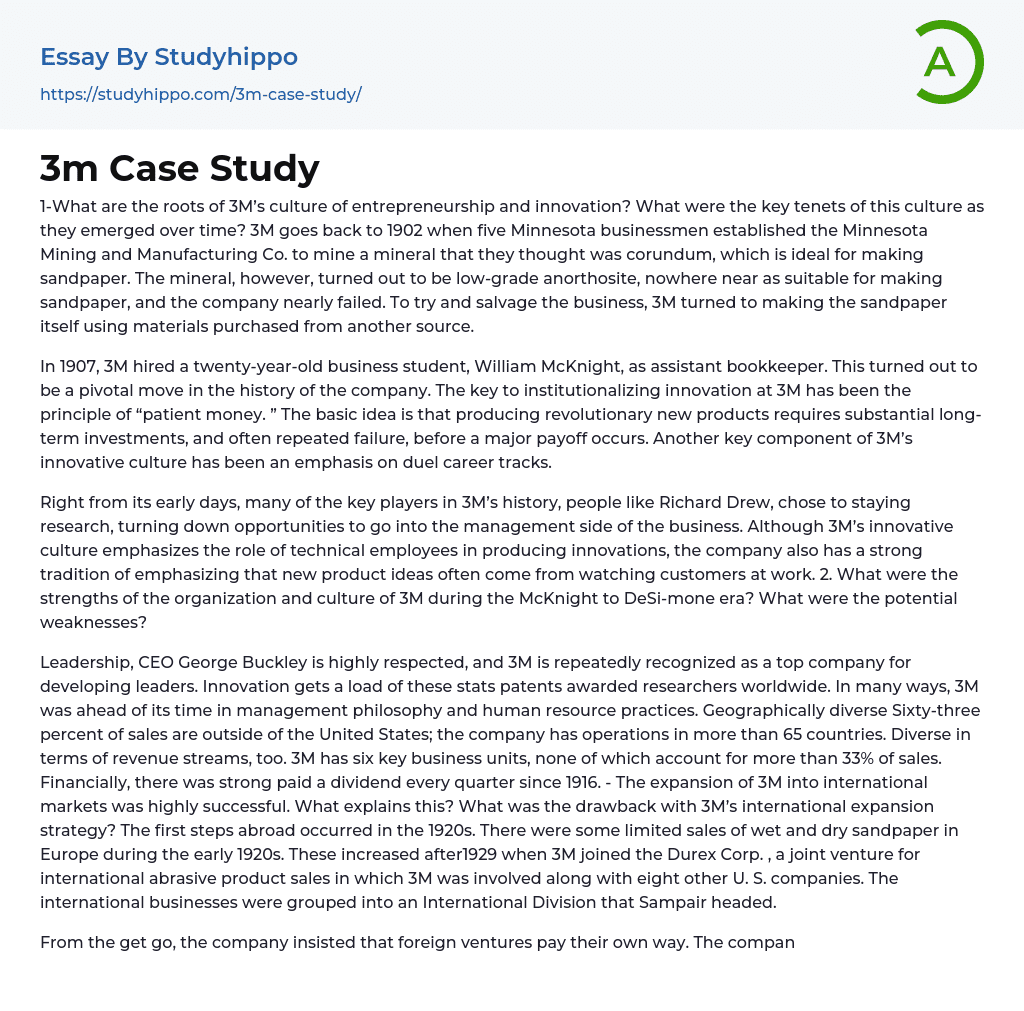 3m Case Study Essay Example