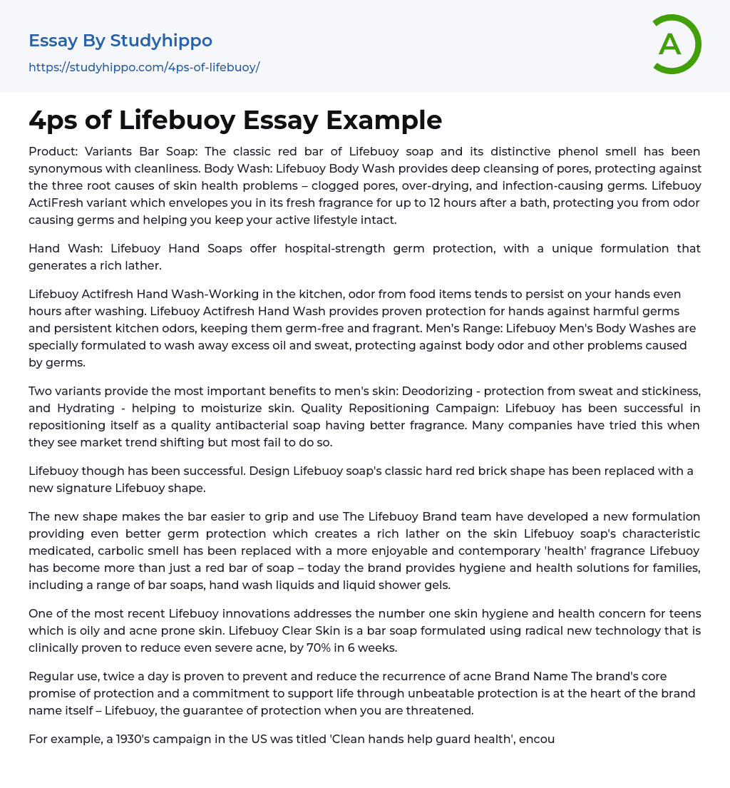 4ps of Lifebuoy Essay Example