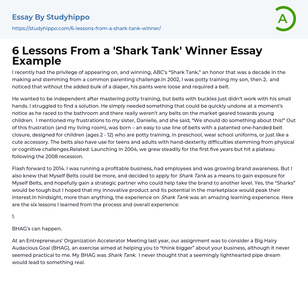 6 Lessons From a ‘Shark Tank’ Winner Essay Example
