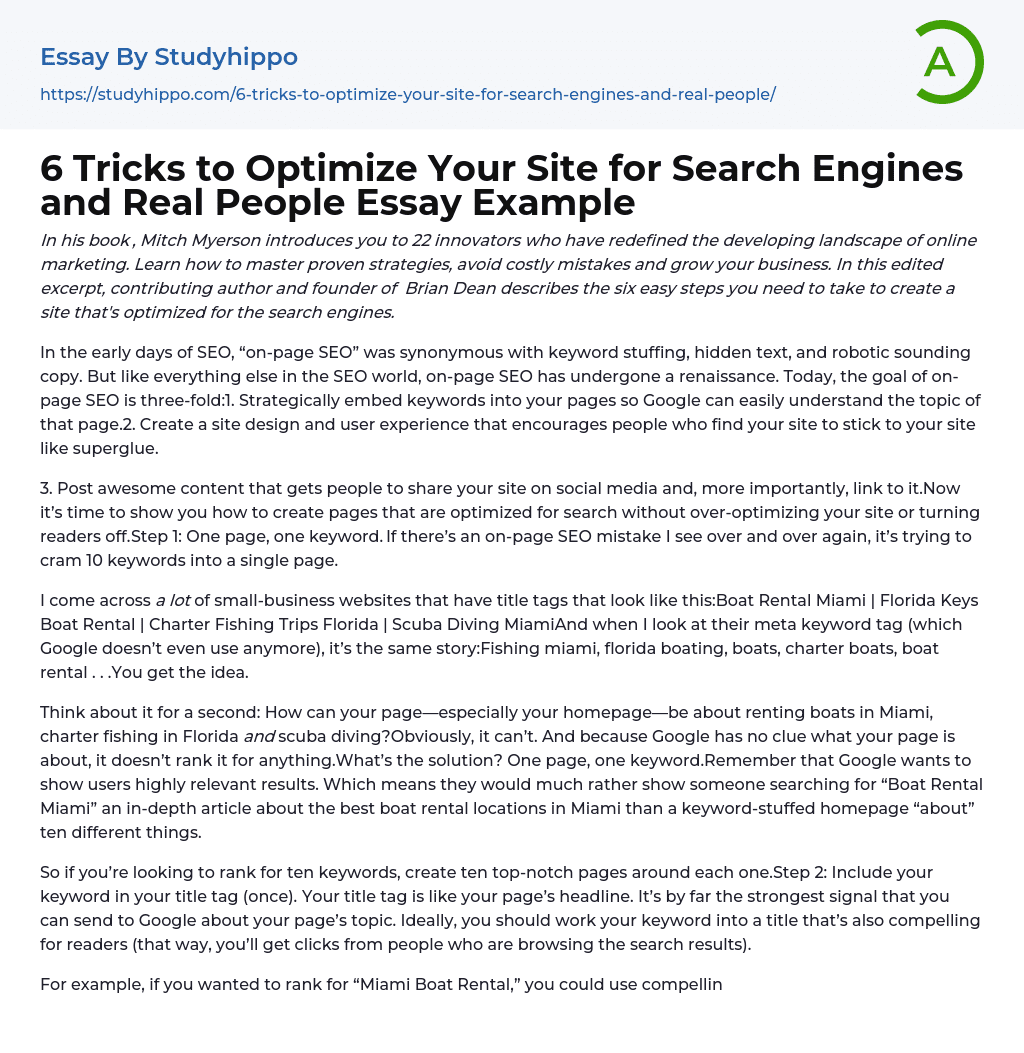 6 Tricks to Optimize Your Site for Search Engines and Real People Essay Example
