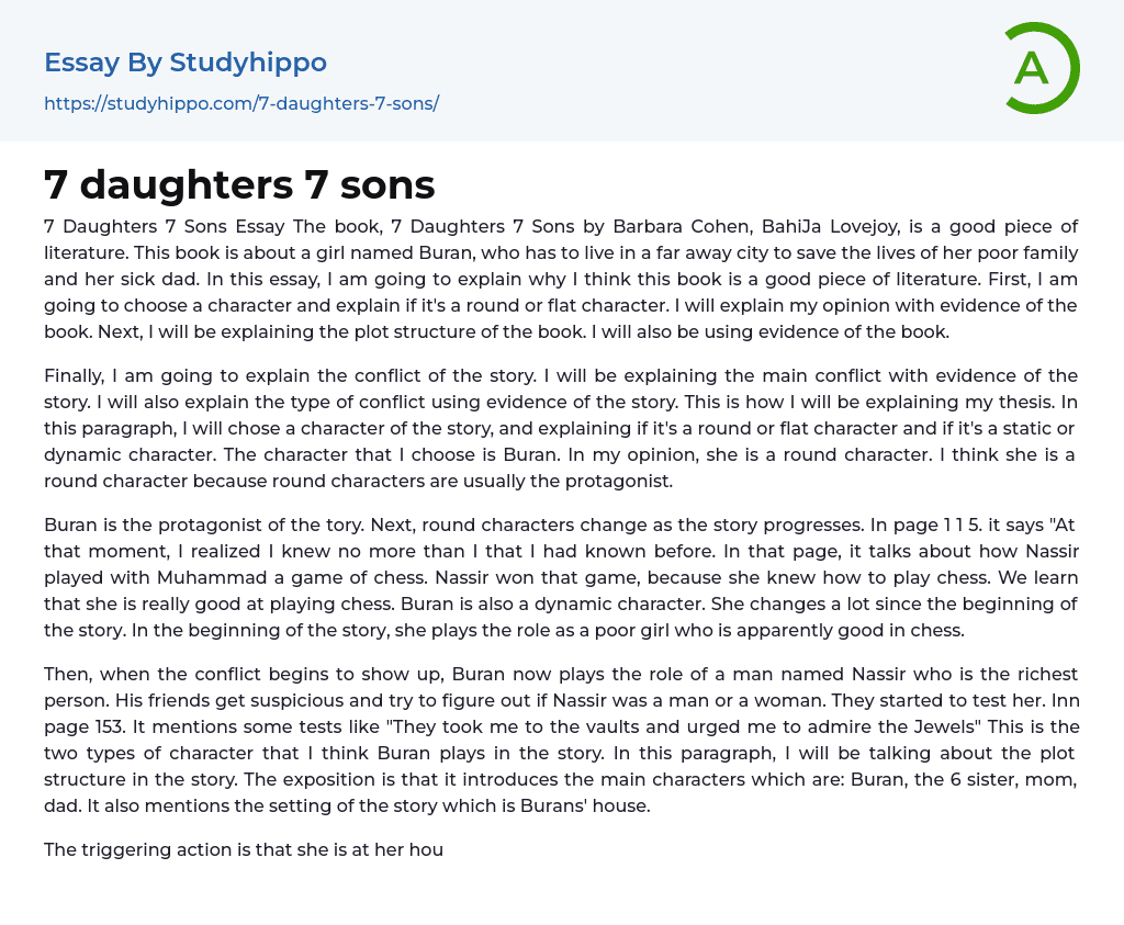 “7 Daughters 7 Sons” by Barbara Cohen, BahiJa Lovejoy Essay Example
