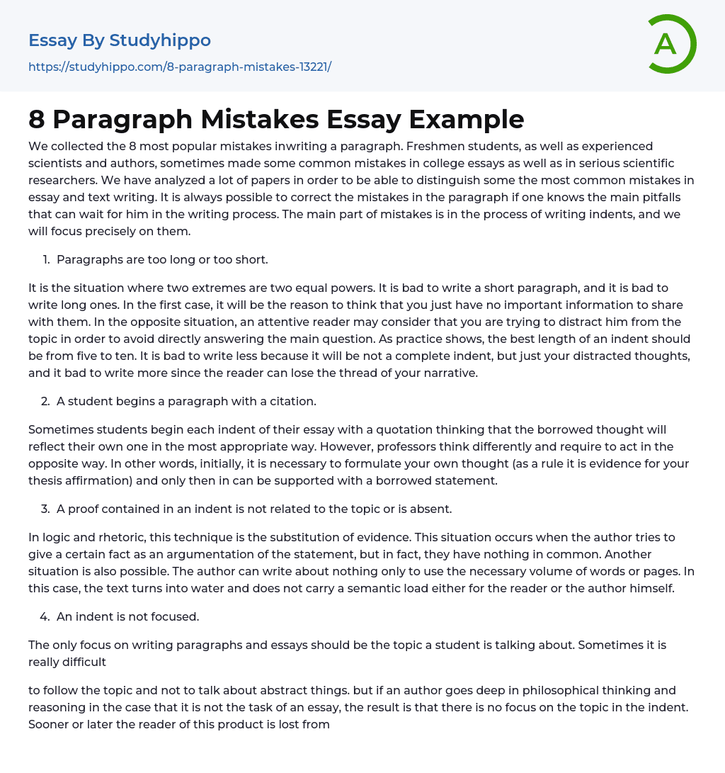 8 Paragraph Mistakes Essay Example