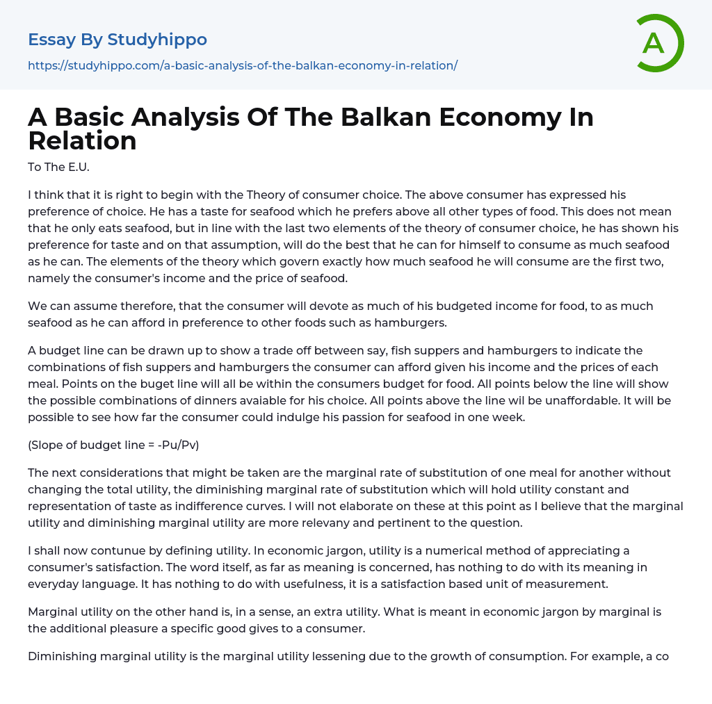 A Basic Analysis Of The Balkan Economy In Relation Essay Example