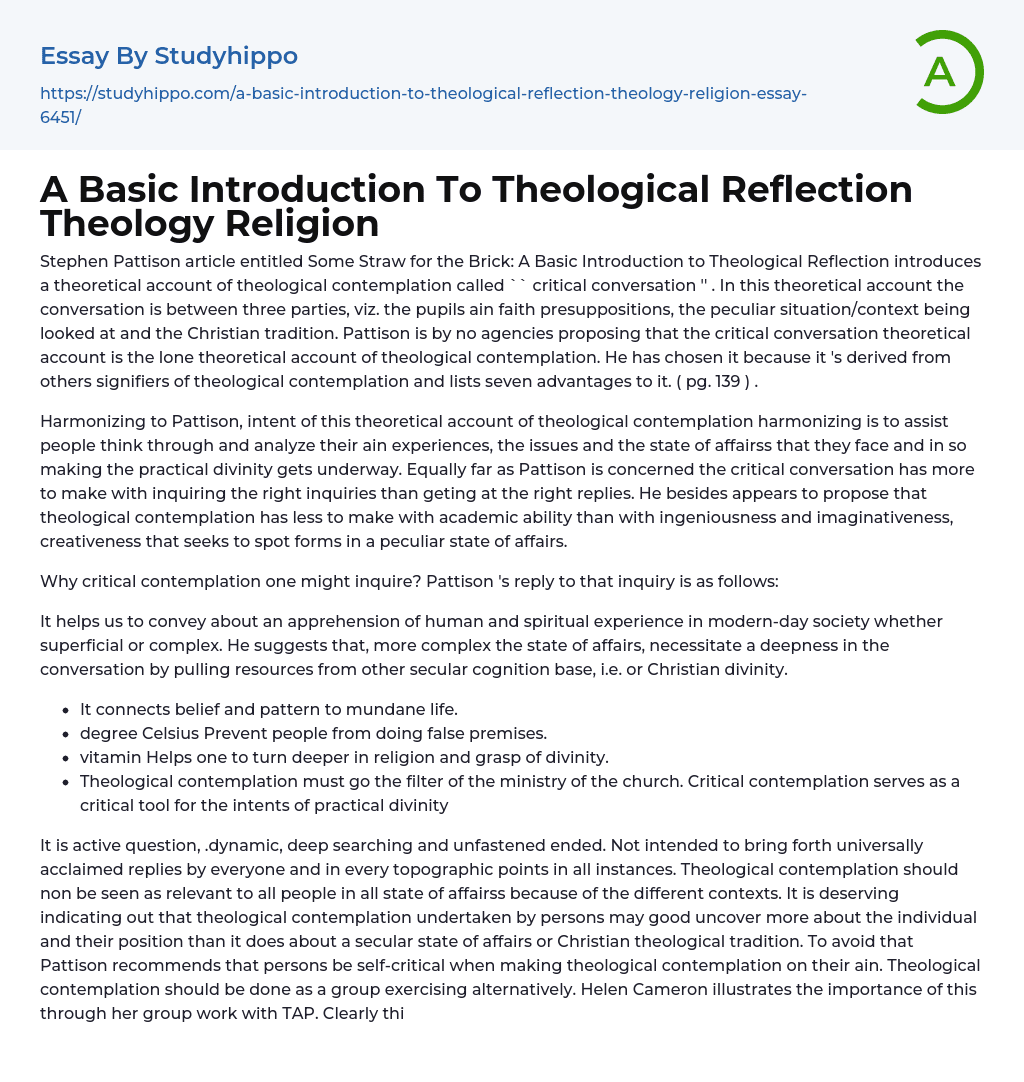 A Basic Introduction To Theological Reflection Theology Religion Essay Example