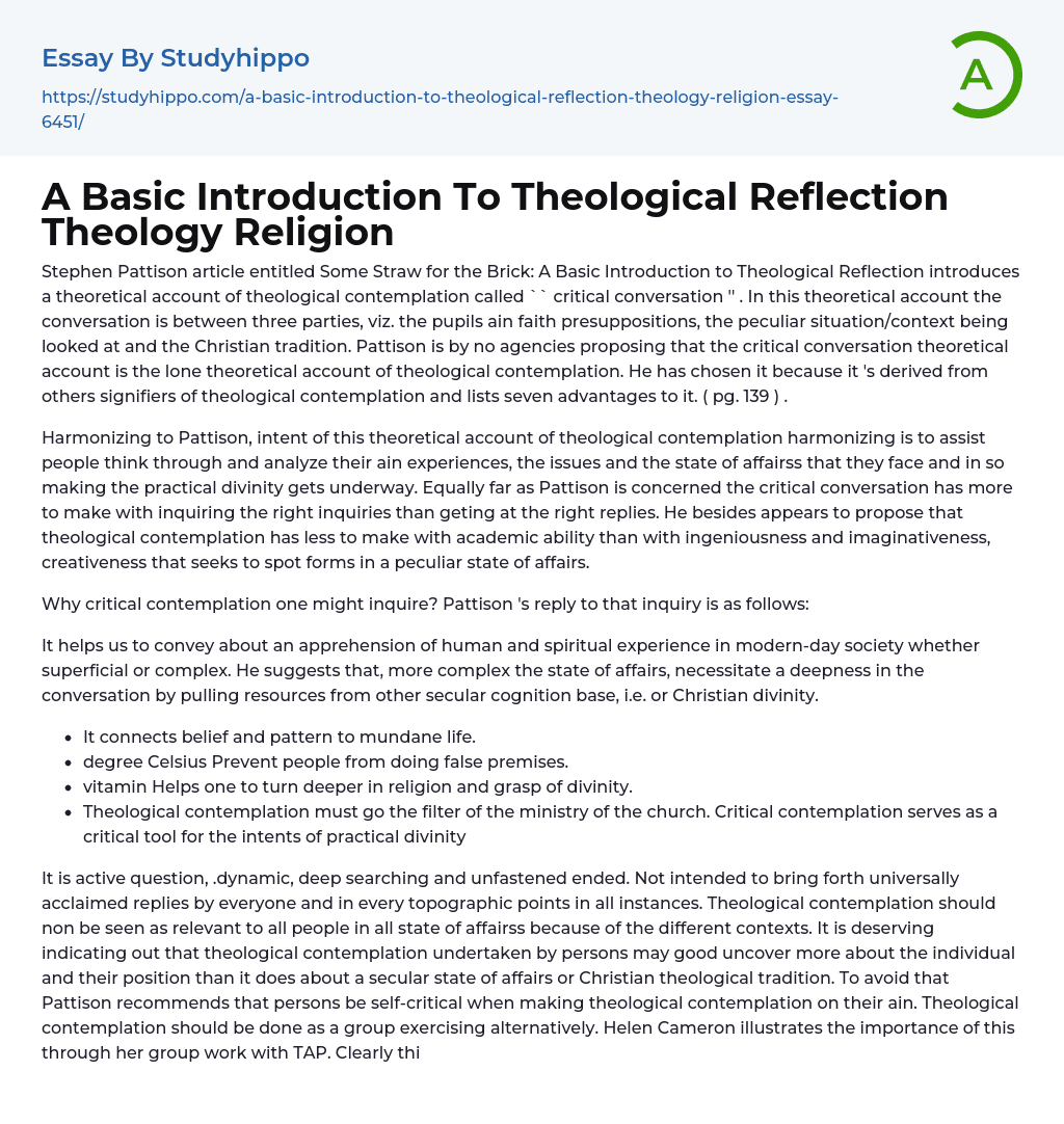 theological reflection essay example