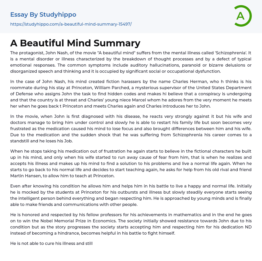 a beautiful mind summary essay
