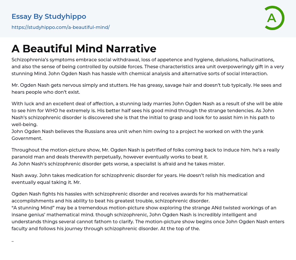 A Beautiful Mind Narrative Essay Example