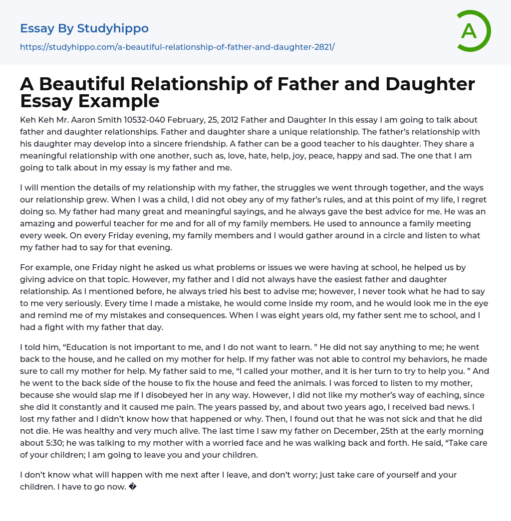 A Beautiful Relationship of Father and Daughter Essay Example