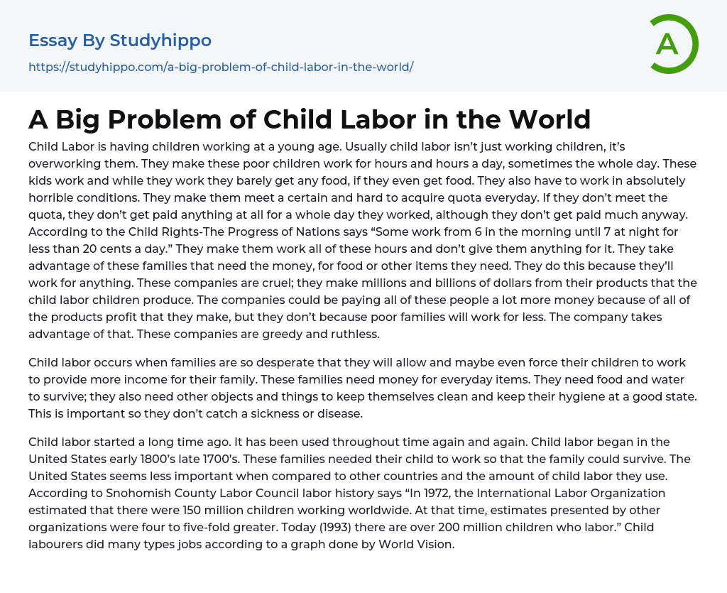 A Big Problem of Child Labor in the World Essay Example