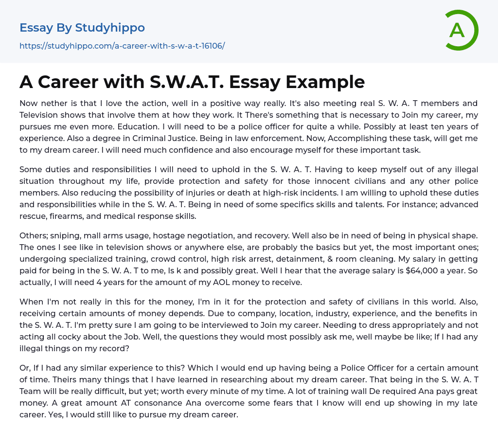 A Career with S.W.A.T. Essay Example
