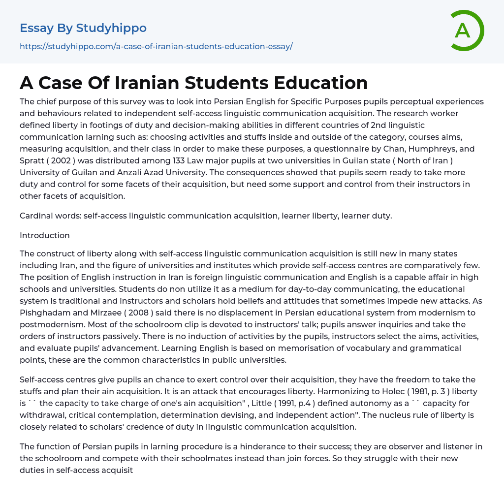 A Case Of Iranian Students Education Essay Example