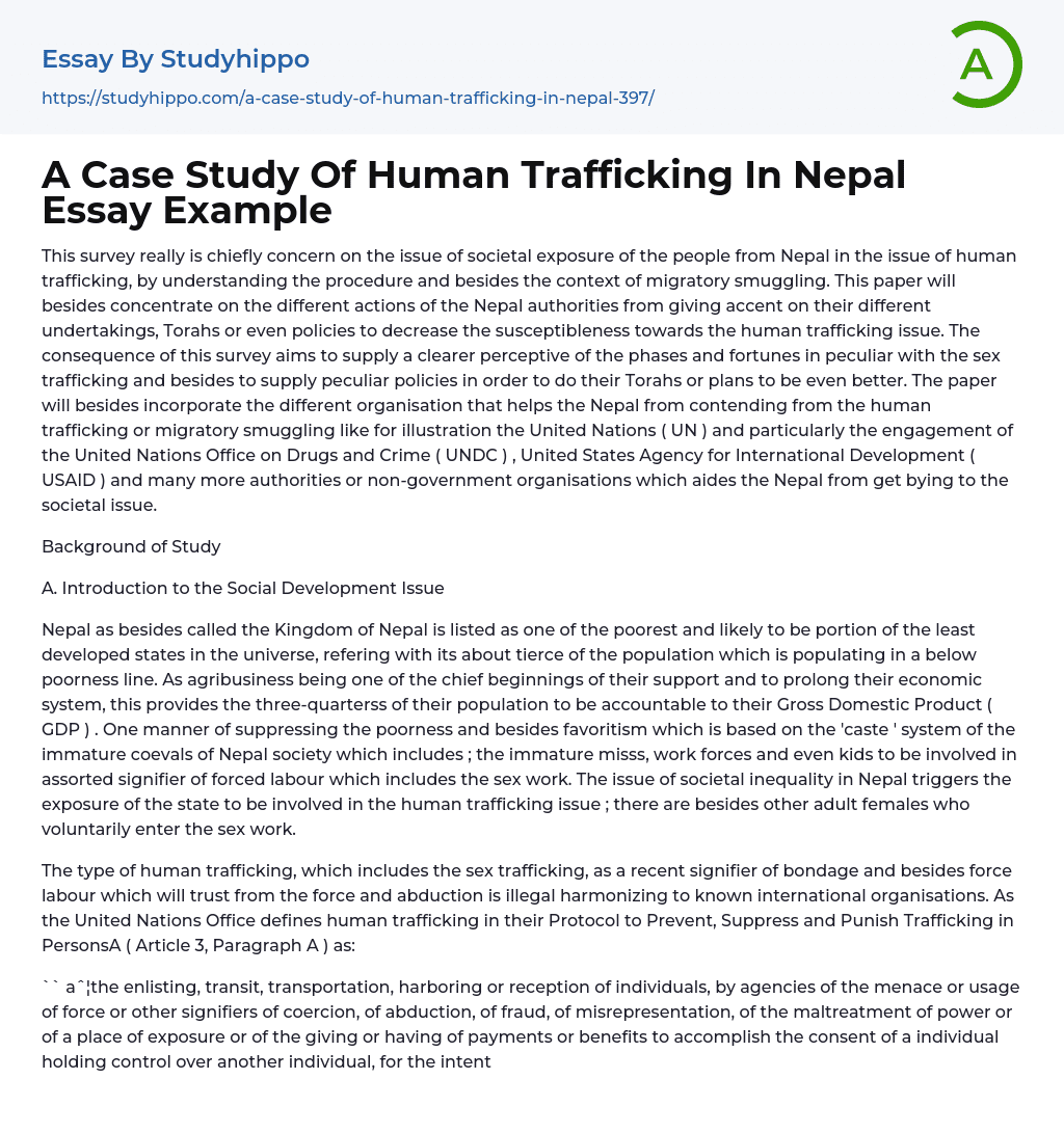 A Case Study Of Human Trafficking In Nepal Essay Example