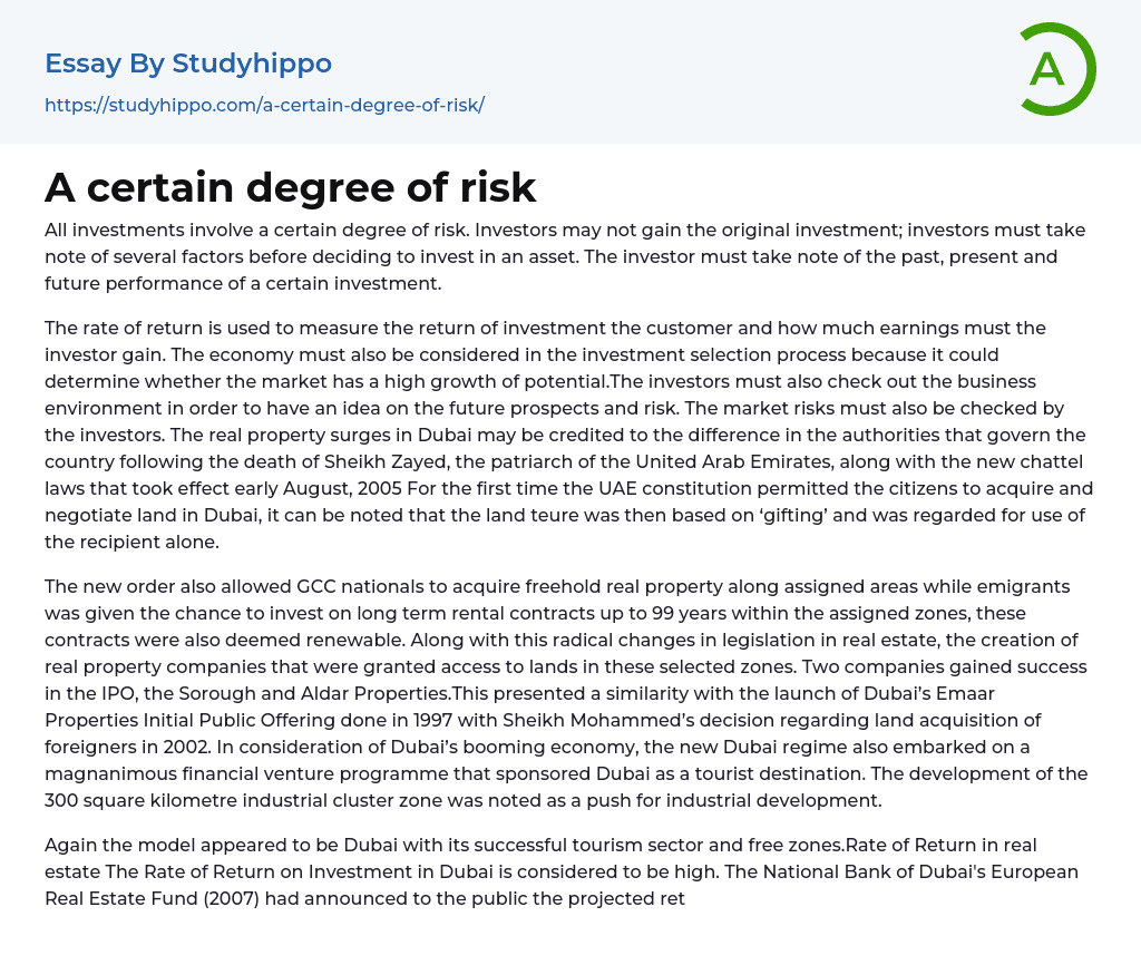 A certain degree of risk Essay Example