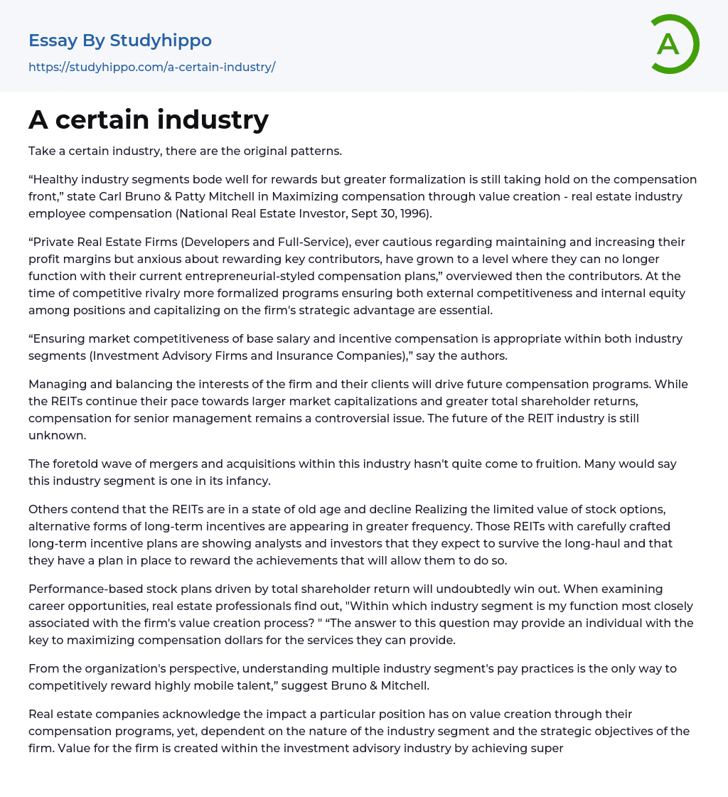 A certain industry Essay Example