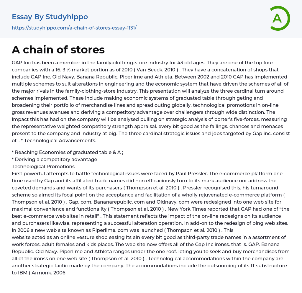 A chain of stores Essay Example
