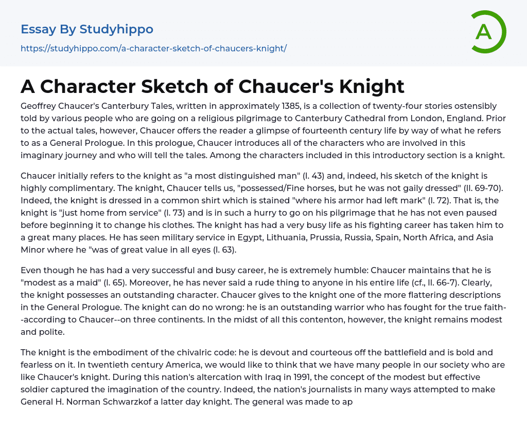 A Character Sketch of Chaucer’s Knight Essay Example