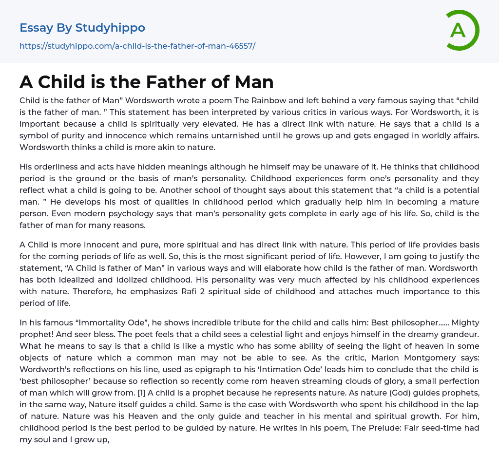 child is the father of man essay in 200 words