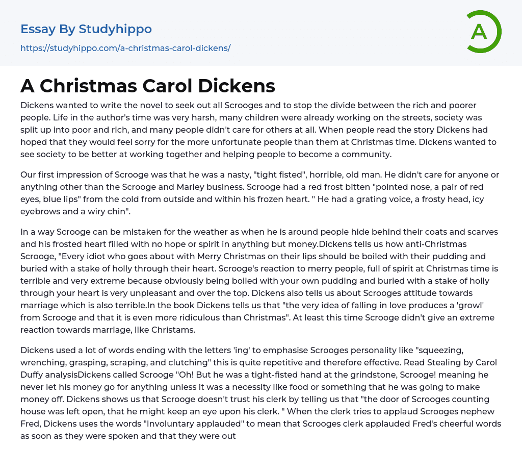 A Christmas Carol Dickens Essay Example