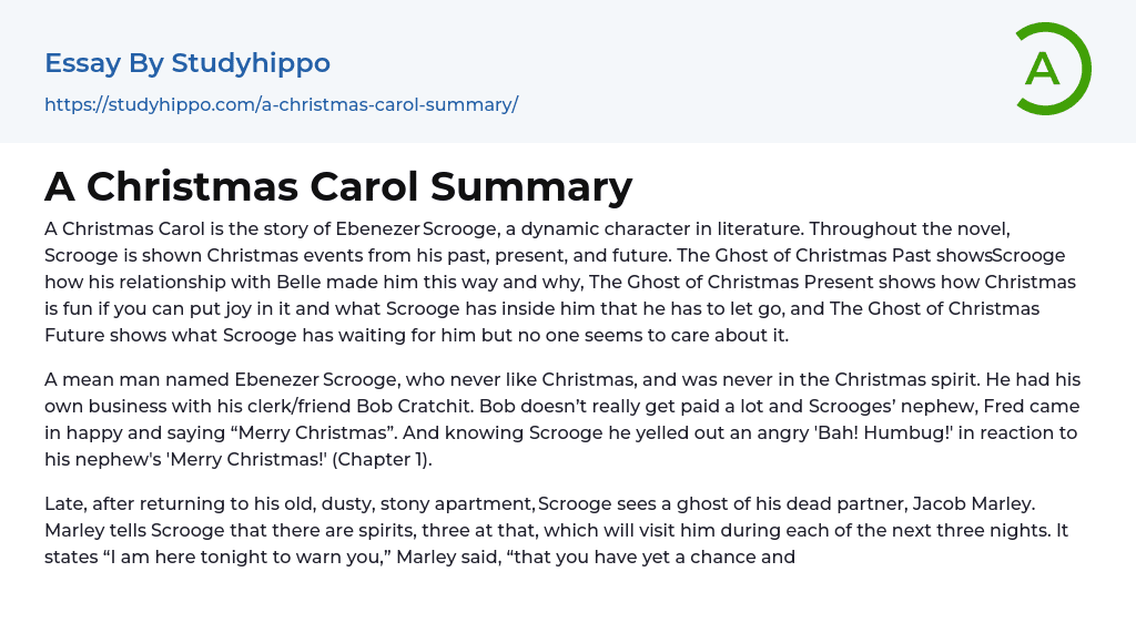 A Christmas Carol Summary Essay Example