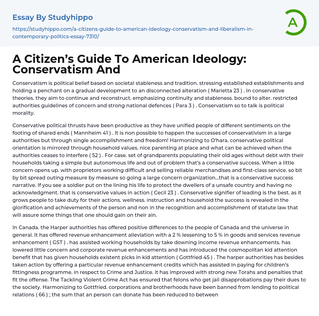 A Citizen’s Guide To American Ideology: Conservatism And Essay Example