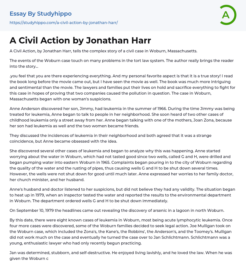 A Civil Action by Jonathan Harr Essay Example
