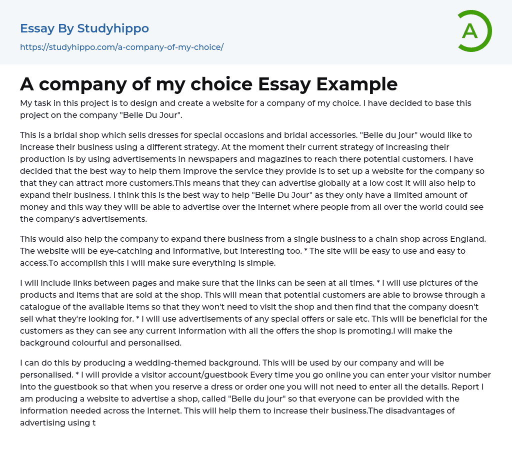 A company of my choice Essay Example