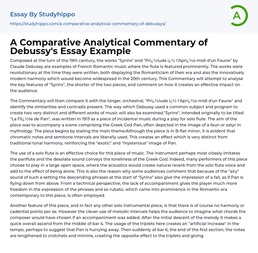 A Comparative Analytical Commentary of Debussy’s Essay Example