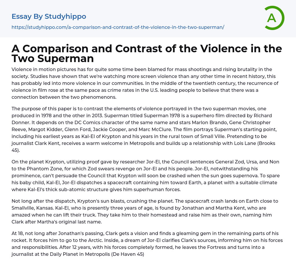 A Comparison and Contrast of the Violence in the Two Superman Essay Example