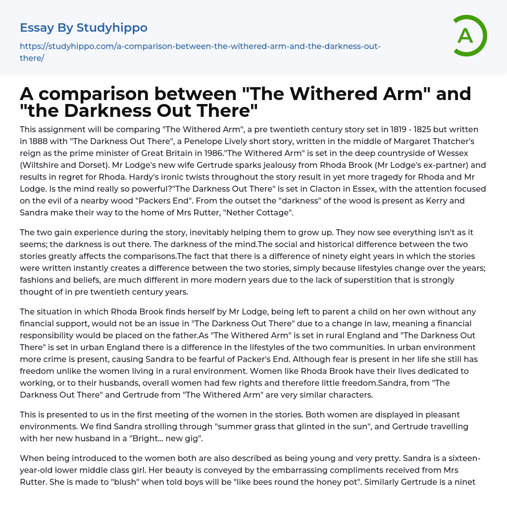 A comparison between “The Withered Arm” and “the Darkness Out There” Essay Example
