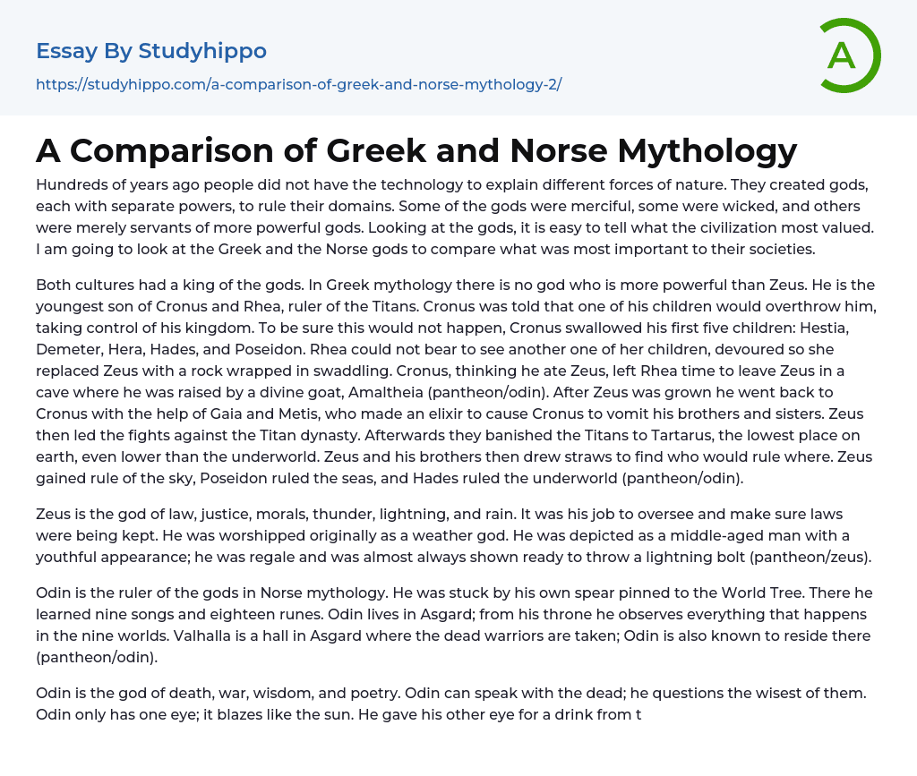 A Comparison of Greek and Norse Mythology Essay Example