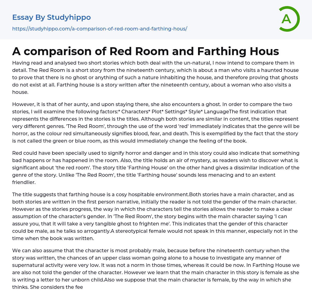 A comparison of Red Room and Farthing Hous Essay Example