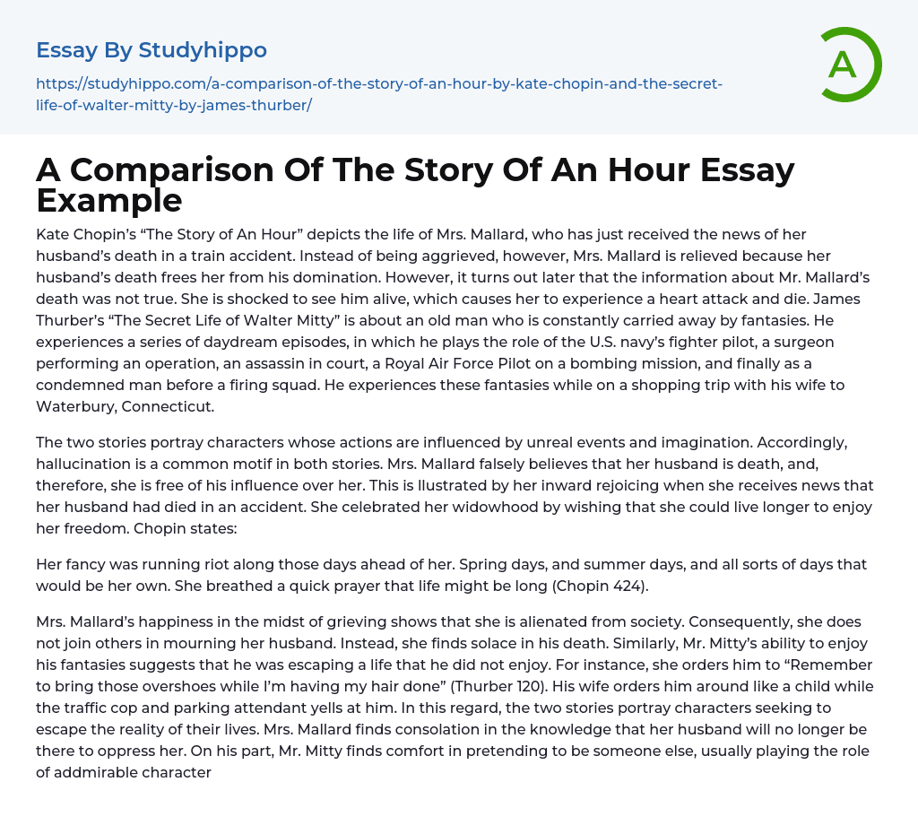 A Comparison Of The Story Of An Hour Essay Example