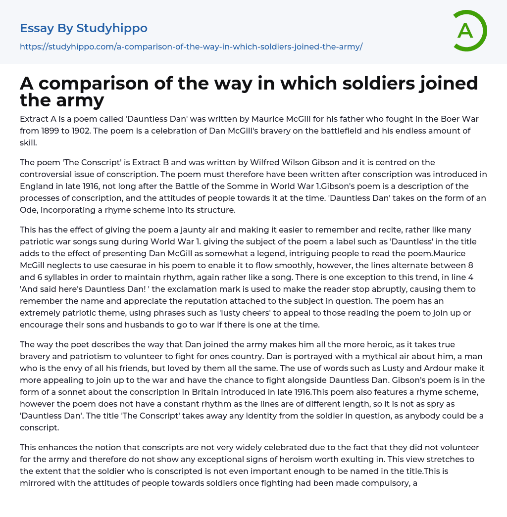 A comparison of the way in which soldiers joined the army Essay Example