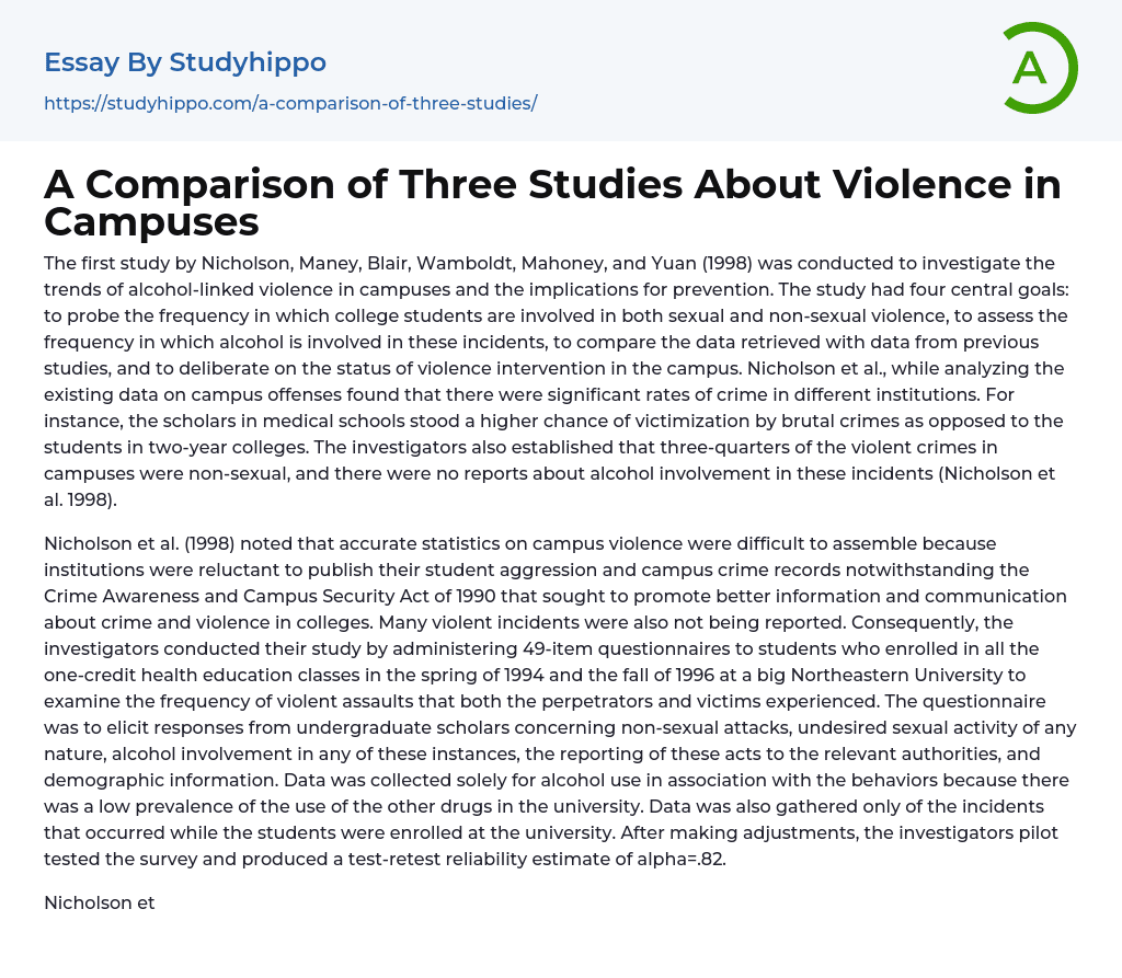 A Comparison of Three Studies About Violence in Campuses Essay Example