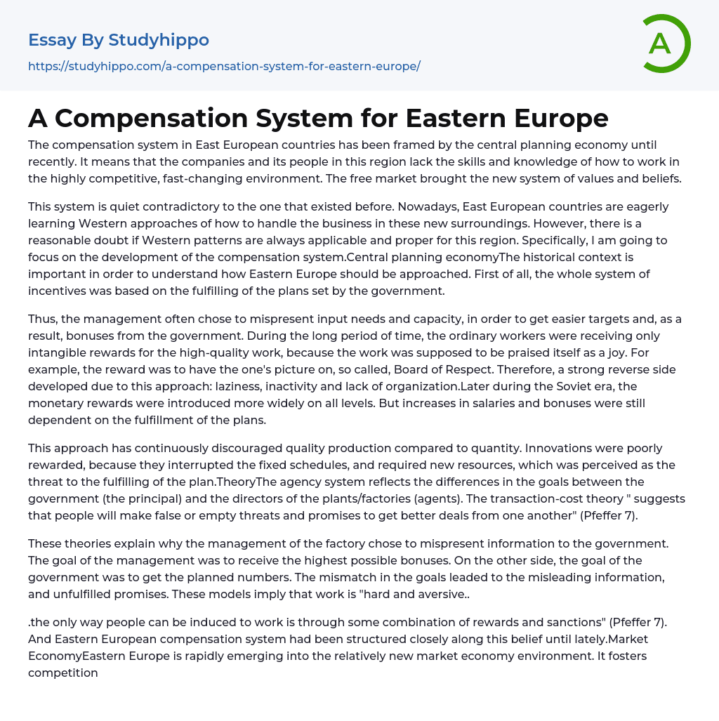 A Compensation System for Eastern Europe Essay Example