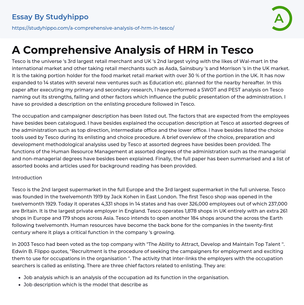 A Comprehensive Analysis of HRM in Tesco Essay Example